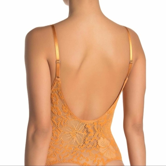 Free People INTIMATELY orange Lace floral live it up bodysuit size Medium True - Picture 3 of 8